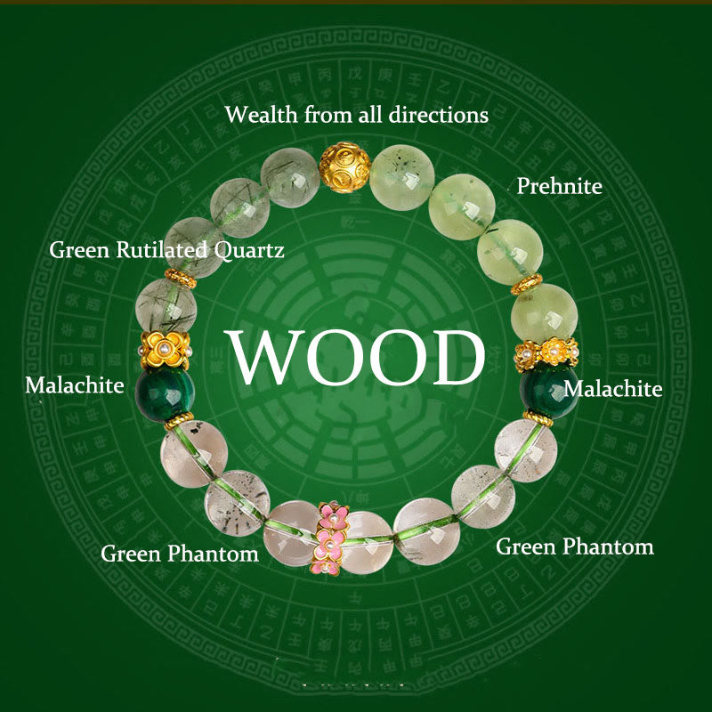 Fortune Jewel Five Elements Various Agate Crystal Green Phantom Rutilated Quartz Green Grape Agate Malachite Luck Bracelet