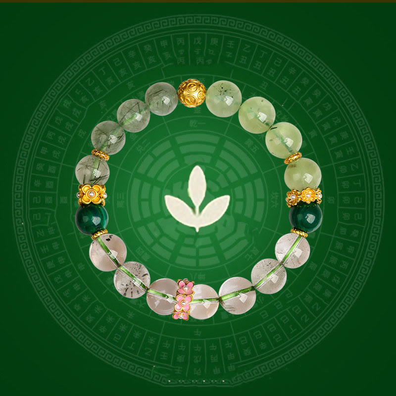 Fortune Jewel Five Elements Various Agate Crystal Green Phantom Rutilated Quartz Green Grape Agate Malachite Luck Bracelet
