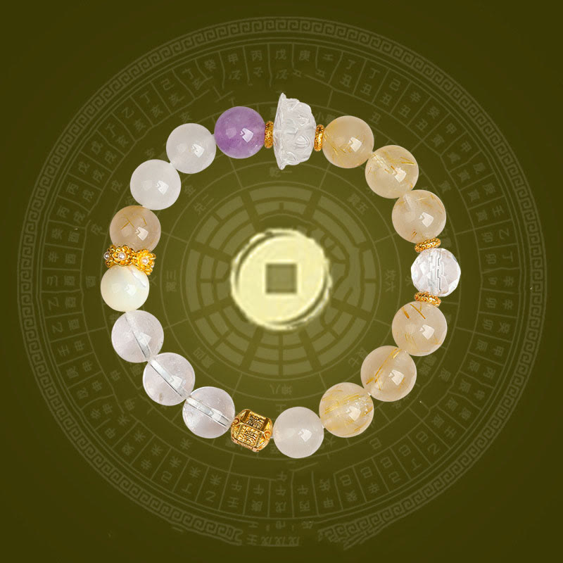 Fortune Jewel Five Elements Various Agate Crystal Green Phantom Rutilated Quartz Green Grape Agate Malachite Luck Bracelet