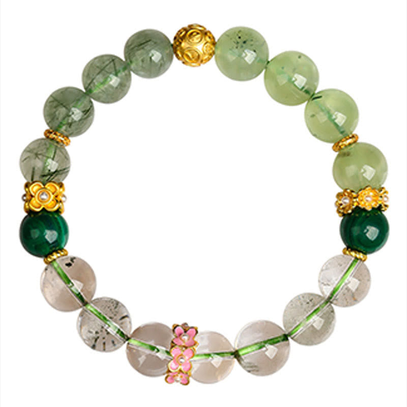 Fortune Jewel Five Elements Various Agate Crystal Green Phantom Rutilated Quartz Green Grape Agate Malachite Luck Bracelet