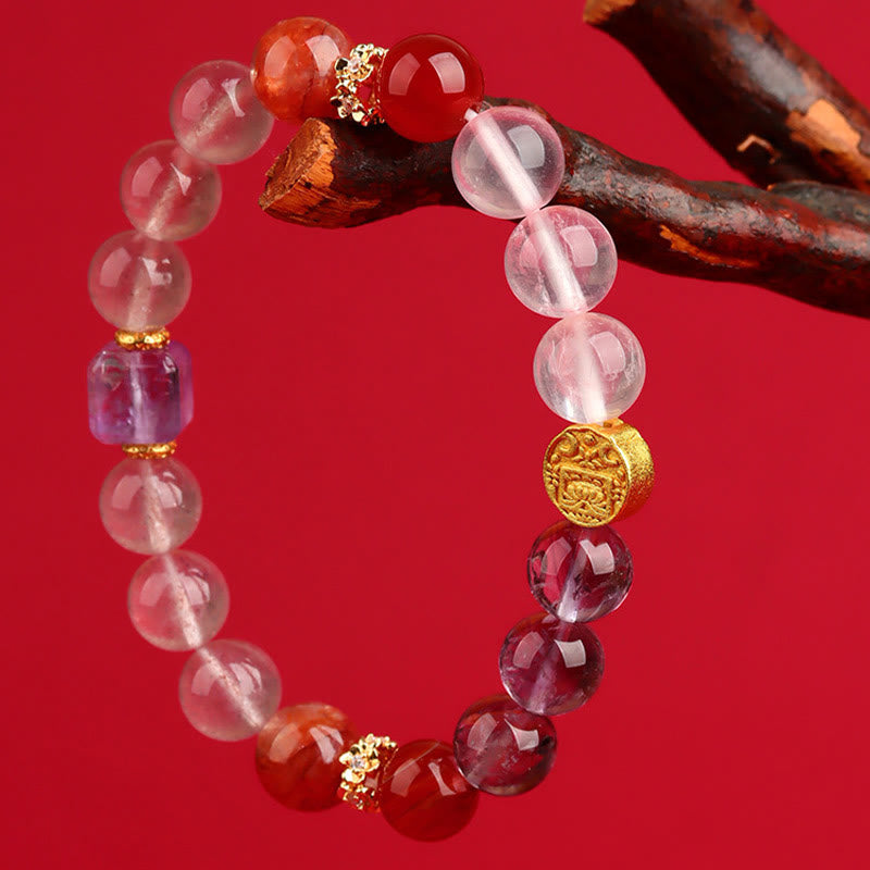 Fortune Jewel Five Elements Various Agate Crystal Green Phantom Rutilated Quartz Green Grape Agate Malachite Luck Bracelet