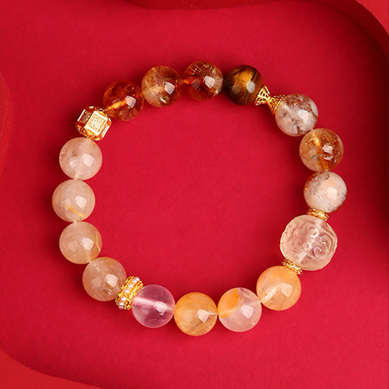 Fortune Jewel Five Elements Various Agate Crystal Green Phantom Rutilated Quartz Green Grape Agate Malachite Luck Bracelet