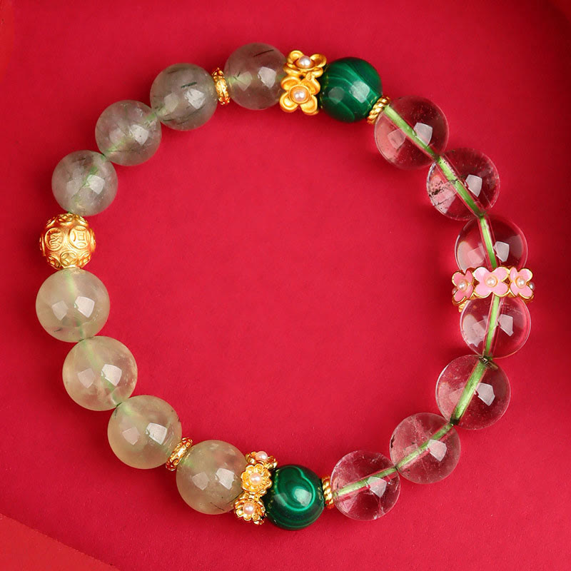 Fortune Jewel Five Elements Various Agate Crystal Green Phantom Rutilated Quartz Green Grape Agate Malachite Luck Bracelet
