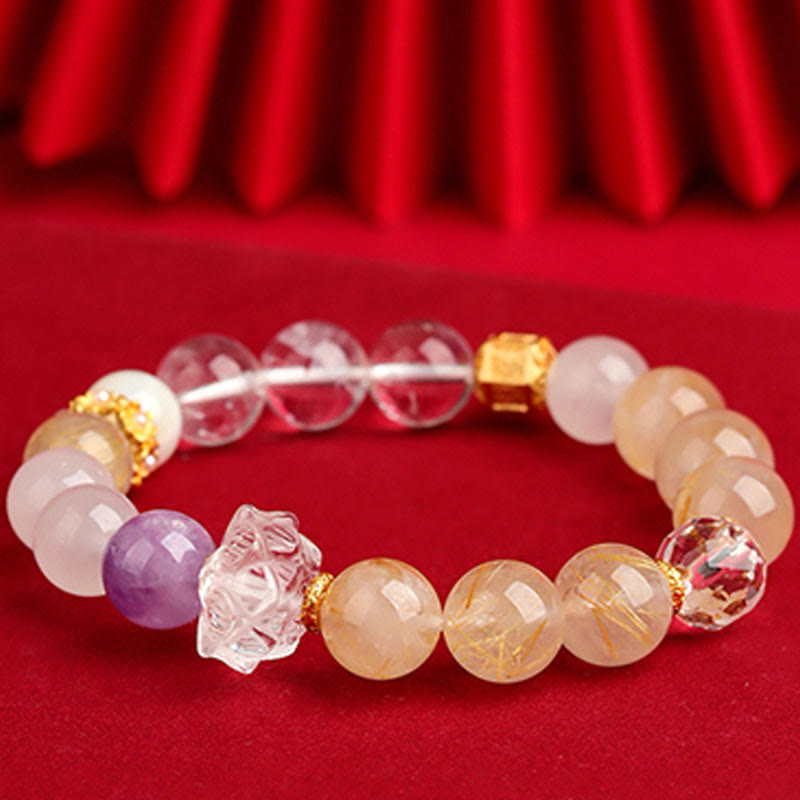 Fortune Jewel Five Elements Various Agate Crystal Green Phantom Rutilated Quartz Green Grape Agate Malachite Luck Bracelet