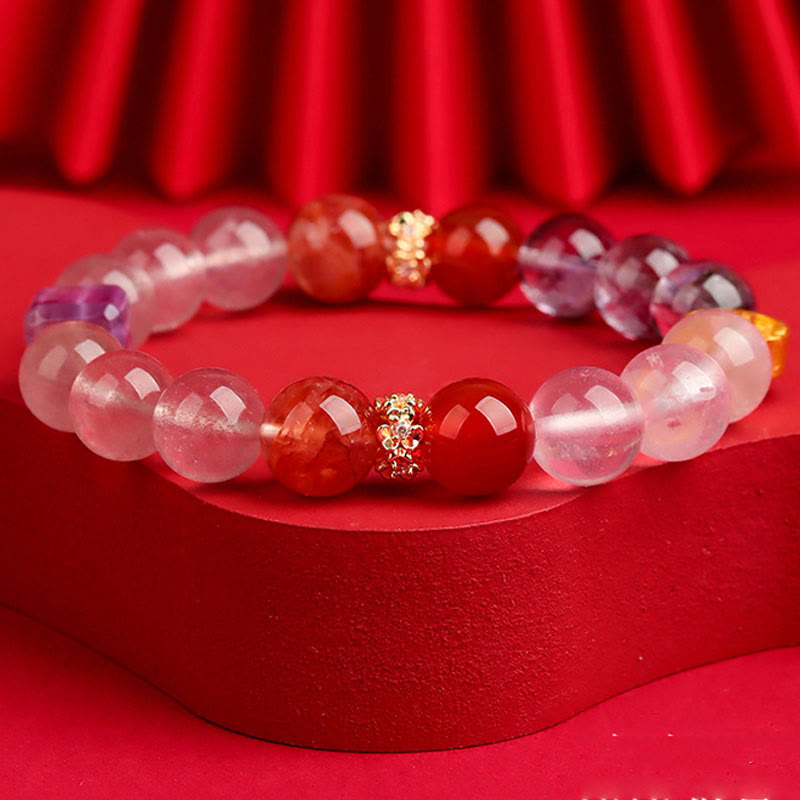 Fortune Jewel Five Elements Various Agate Crystal Green Phantom Rutilated Quartz Green Grape Agate Malachite Luck Bracelet