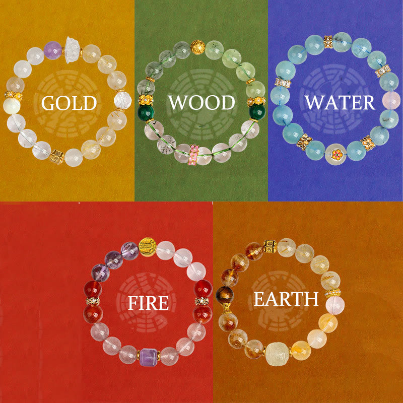 Fortune Jewel Five Elements Various Agate Crystal Green Phantom Rutilated Quartz Green Grape Agate Malachite Luck Bracelet