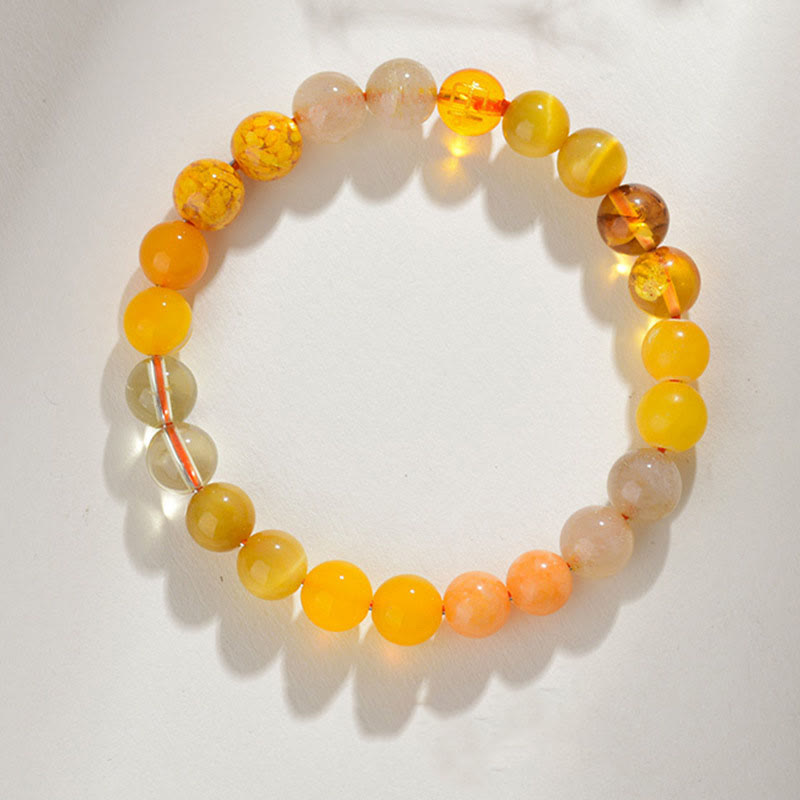 Fortune Jewel Five Elements Various Agate Crystal Rutilated Quartz Tiger Eye Yellow Agate Citrine Luck Bracelet
