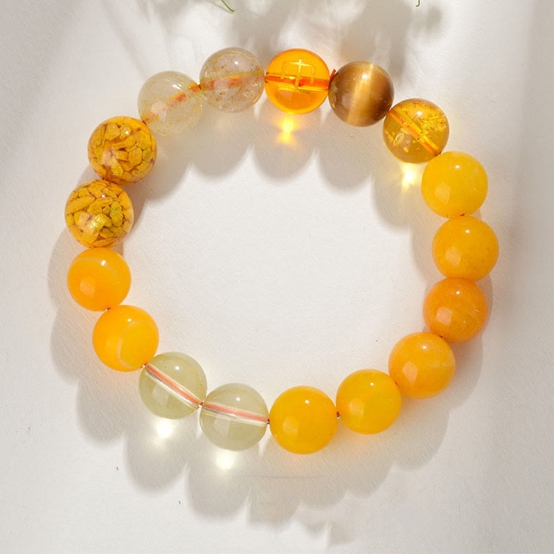 Fortune Jewel Five Elements Various Agate Crystal Rutilated Quartz Tiger Eye Yellow Agate Citrine Luck Bracelet