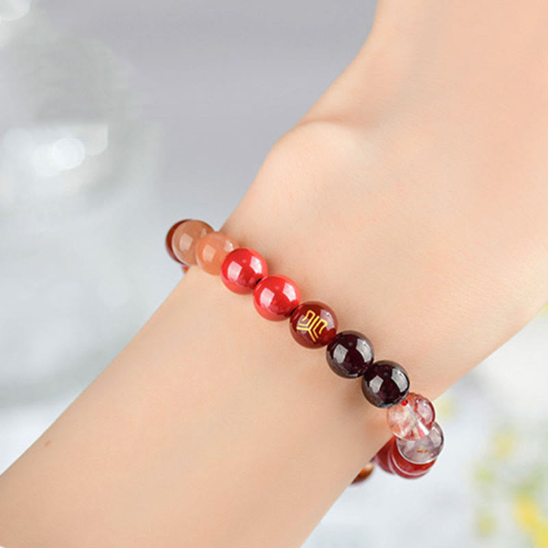 Fortune Jewel Five Elements Various Agate Crystal Rutilated Quartz Tiger Eye Yellow Agate Citrine Luck Bracelet