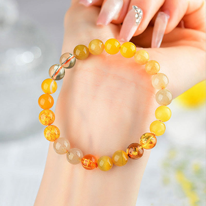Fortune Jewel Five Elements Various Agate Crystal Rutilated Quartz Tiger Eye Yellow Agate Citrine Luck Bracelet