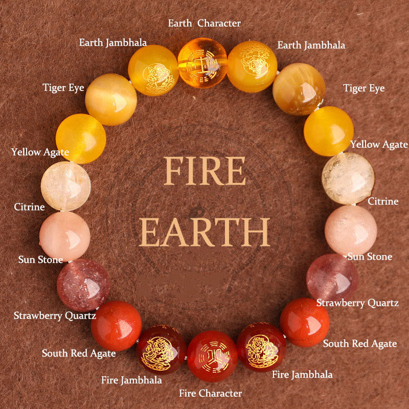 Fortune Jewel Five Elements Various Agate Crystal South Red Agate Strawberry Quartz Sun Stone Citrine Luck Bracelet