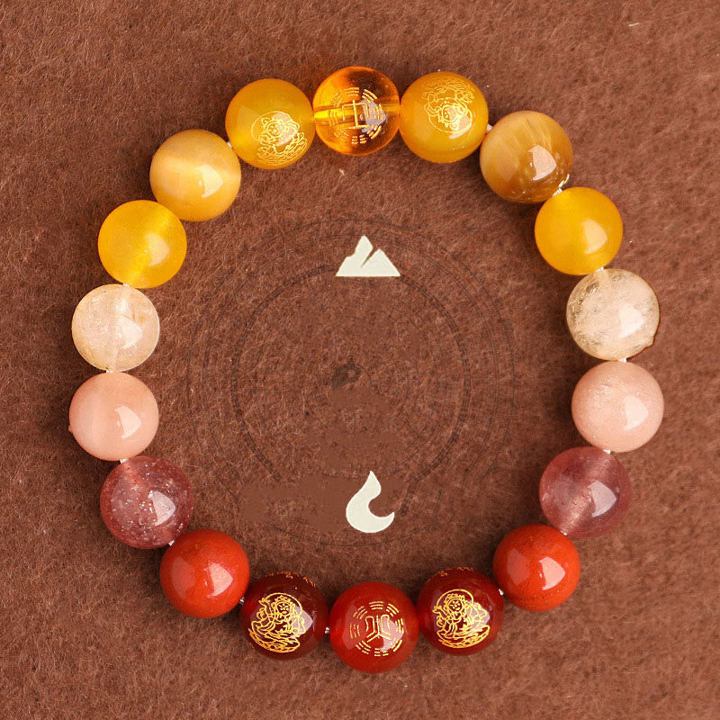 Fortune Jewel Five Elements Various Agate Crystal South Red Agate Strawberry Quartz Sun Stone Citrine Luck Bracelet