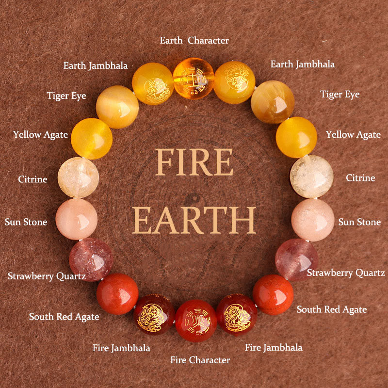 Fortune Jewel Five Elements Various Agate Crystal South Red Agate Strawberry Quartz Sun Stone Citrine Luck Bracelet