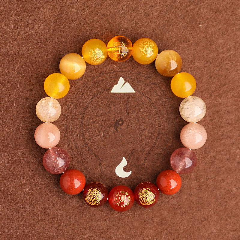 Fortune Jewel Five Elements Various Agate Crystal South Red Agate Strawberry Quartz Sun Stone Citrine Luck Bracelet
