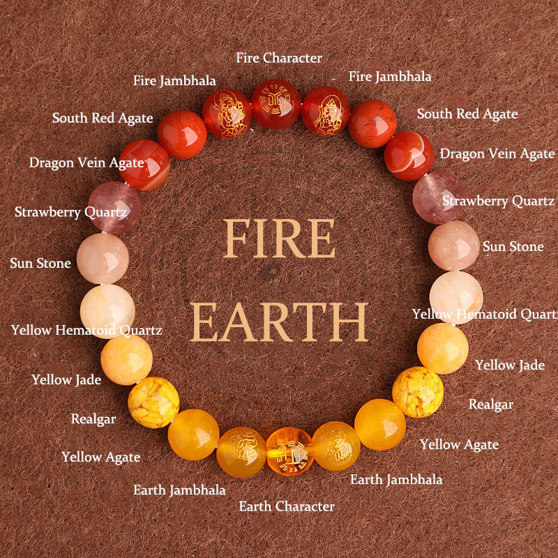 Fortune Jewel Five Elements Various Agate Crystal South Red Agate Strawberry Quartz Sun Stone Citrine Luck Bracelet