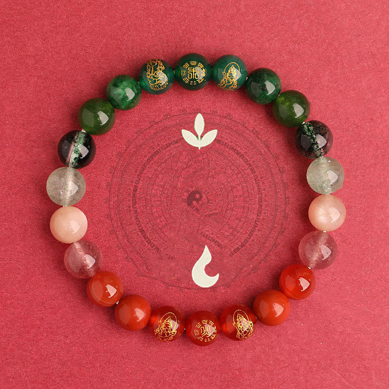 Fortune Jewel Five Elements Various Agate Crystal South Red Agate Strawberry Quartz Sun Stone Citrine Luck Bracelet