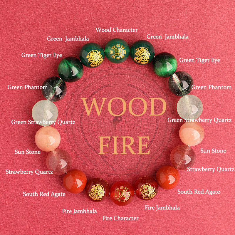 Fortune Jewel Five Elements Various Agate Crystal South Red Agate Strawberry Quartz Sun Stone Citrine Luck Bracelet