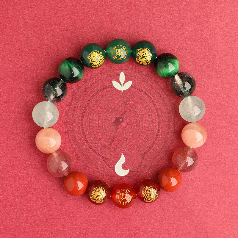 Fortune Jewel Five Elements Various Agate Crystal South Red Agate Strawberry Quartz Sun Stone Citrine Luck Bracelet