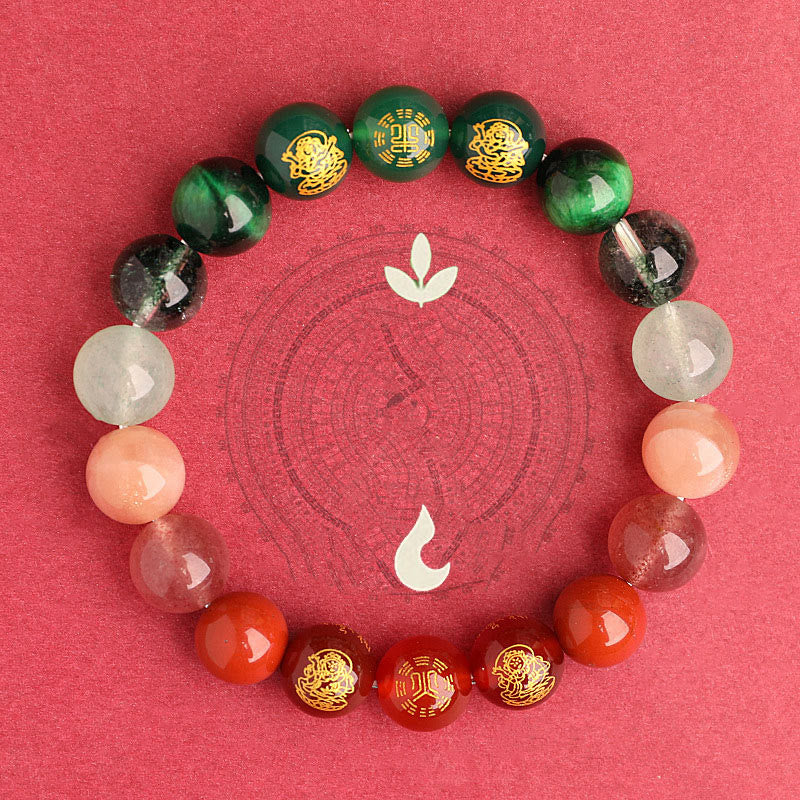 Fortune Jewel Five Elements Various Agate Crystal South Red Agate Strawberry Quartz Sun Stone Citrine Luck Bracelet
