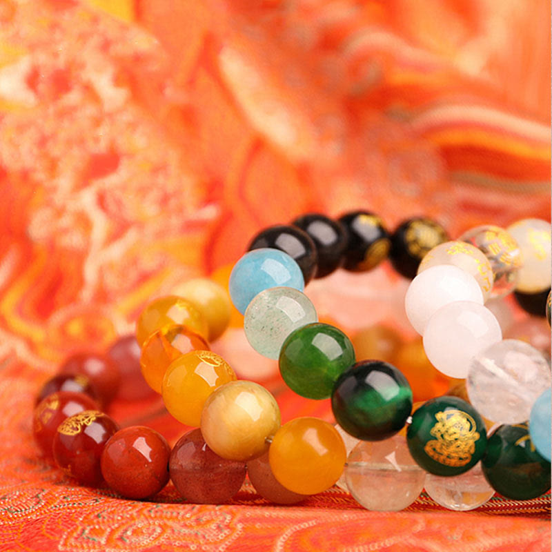 Fortune Jewel Five Elements Various Agate Crystal South Red Agate Strawberry Quartz Sun Stone Citrine Luck Bracelet