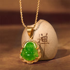 Fortune Jewel 18K Gold Filled Laughing Buddha Jade Luck Necklace Chain Pendant Fortune Jewel