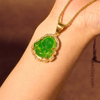 Fortune Jewel 18K Gold Filled Laughing Buddha Jade Luck Necklace Chain Pendant Fortune Jewel