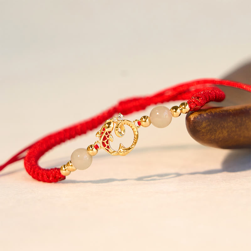 Fortune Jewel 925 Sterling Silver Hetian Jade Cinnabar Koi Fish Year Of Snake Red String Protection Braided Bracelet - Fortune Jewel