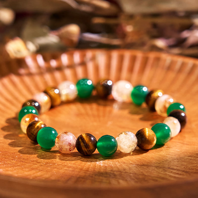 Fortune Jewel Natural Tiger Eye Green Agate Citrine Mix And Match Beads Protection Bracelet