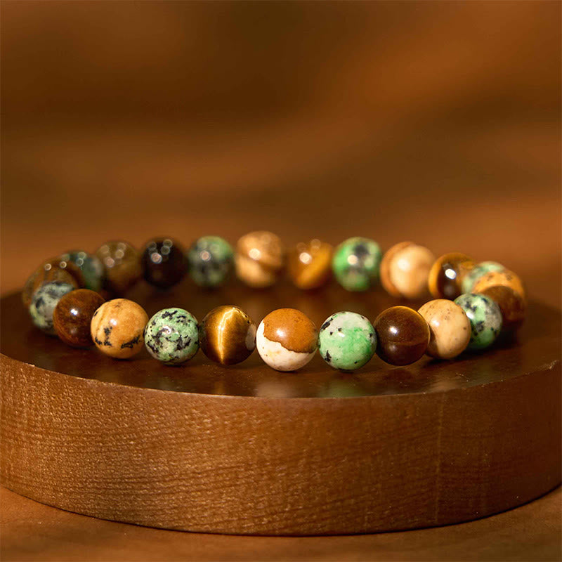 Fortune Jewel Natural Picture Jasper Turquoise Tiger Eye Mix And Match Beads Protection Bracelet