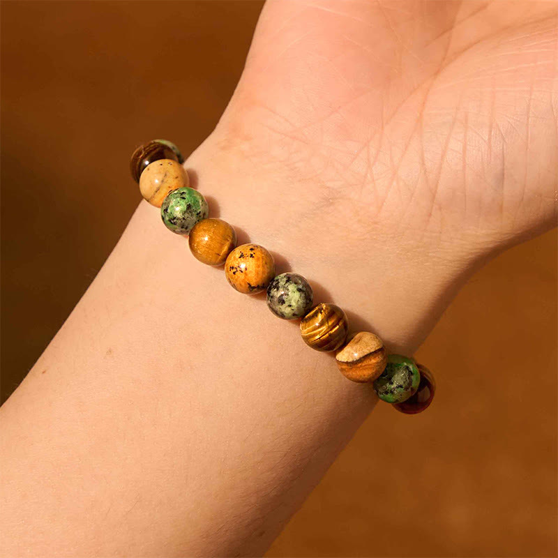 Fortune Jewel Natural Picture Jasper Turquoise Tiger Eye Mix And Match Beads Protection Bracelet