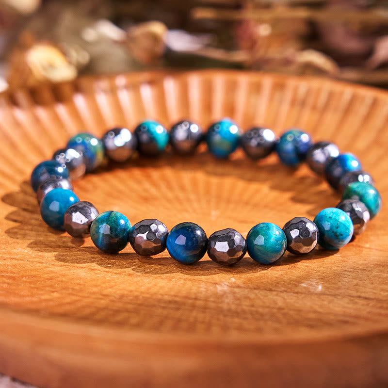 Fortune Jewel 2Pcs Hematite Tiger Eye Blue Tiger Eye Powerful Bracelet Set