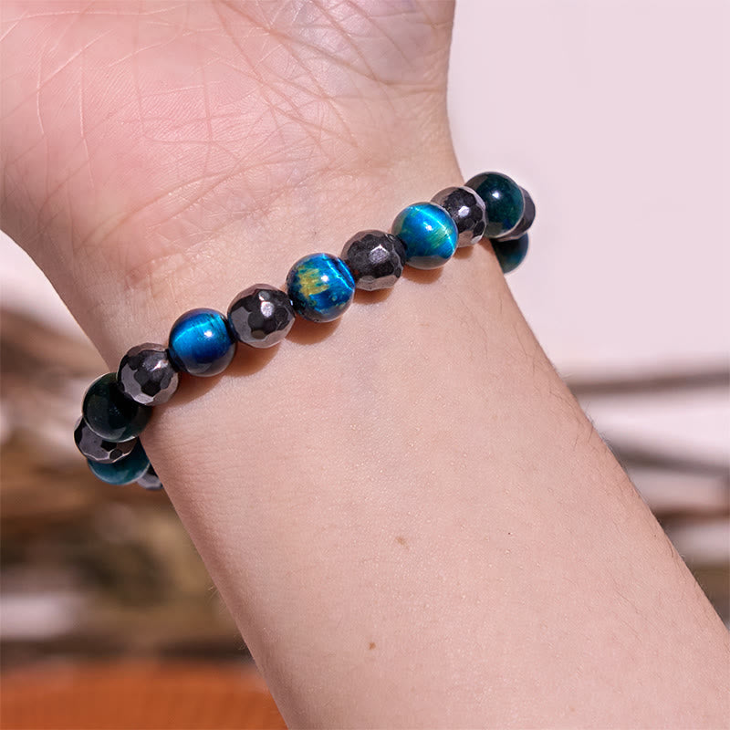 Fortune Jewel 2Pcs Hematite Tiger Eye Blue Tiger Eye Powerful Bracelet Set