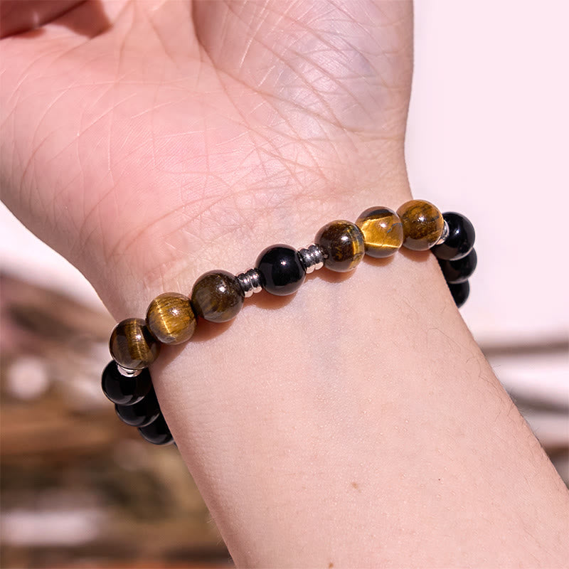 Fortune Jewel 2Pcs Hematite Tiger Eye Blue Tiger Eye Powerful Bracelet Set