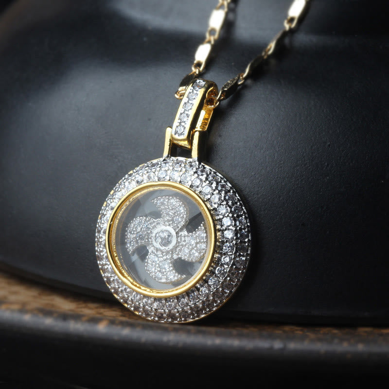 Fortune Jewel Gold plated Copper Brass Rotatable Windmill Fu Balance Necklace Pendant