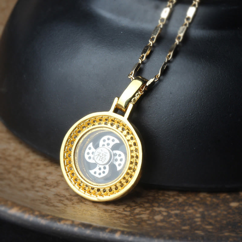 Fortune Jewel Gold plated Copper Brass Rotatable Windmill Fu Balance Necklace Pendant