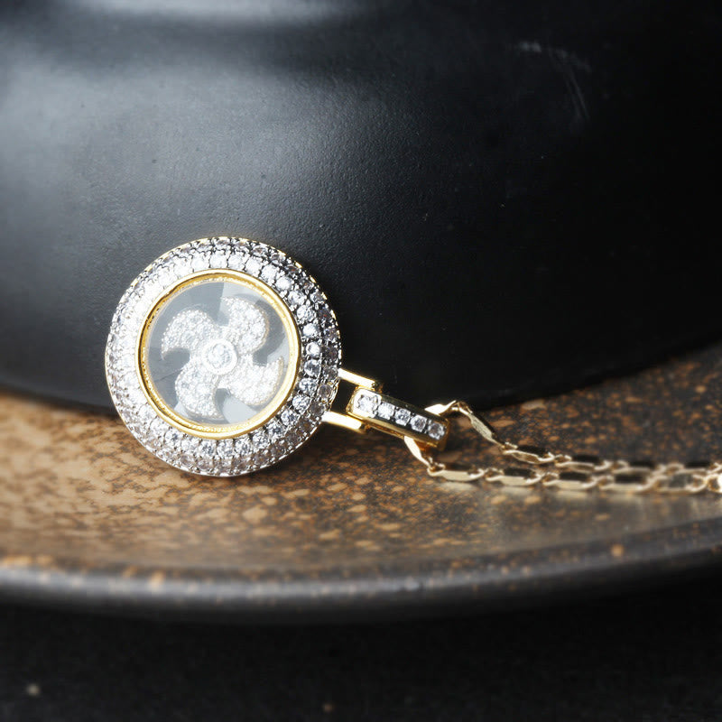 Fortune Jewel Gold plated Copper Brass Rotatable Windmill Fu Balance Necklace Pendant