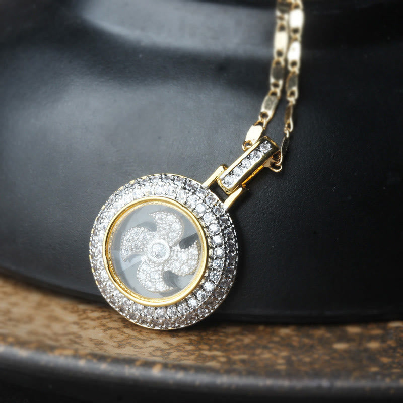 Fortune Jewel Gold plated Copper Brass Rotatable Windmill Fu Balance Necklace Pendant