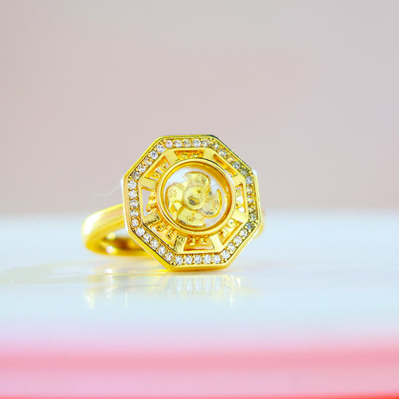 Fortune Jewel Gold Plated Copper Windmill Feng Sheng Shui Qi Luck Wealth Adjustable Ring