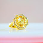 Fortune Jewel Gold Plated Copper Windmill Feng Sheng Shui Qi Luck Wealth Adjustable Ring