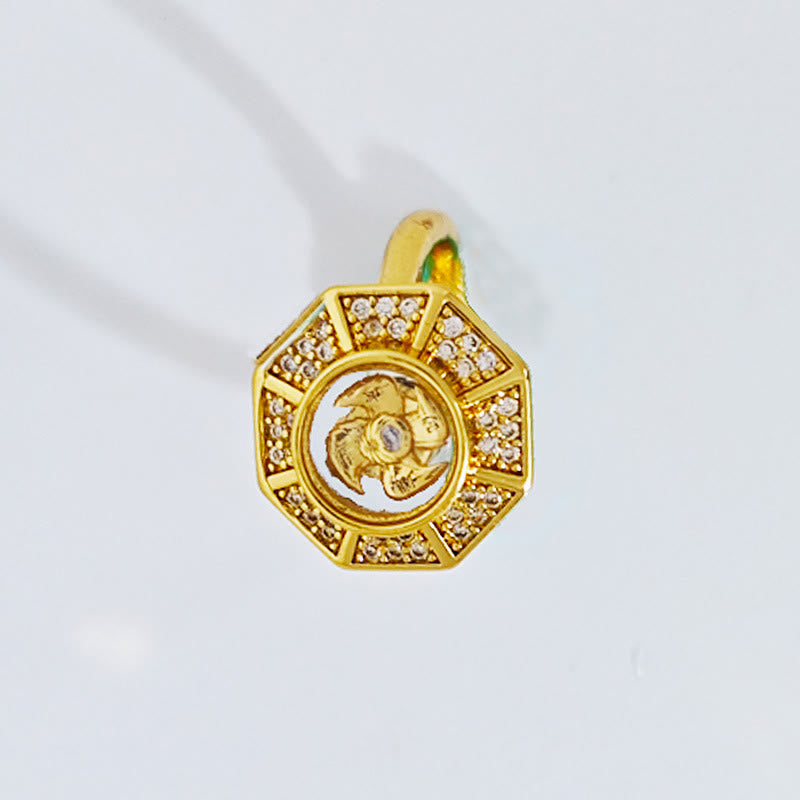 Fortune Jewel Gold Plated Copper Windmill Feng Sheng Shui Qi Luck Wealth Adjustable Ring