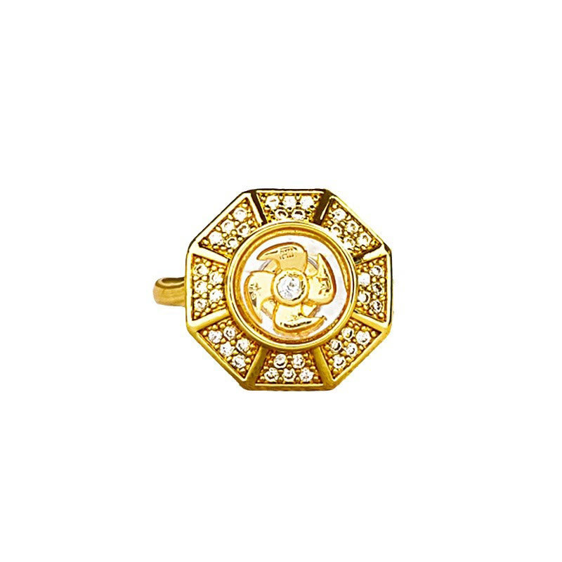 Fortune Jewel Gold Plated Copper Windmill Feng Sheng Shui Qi Luck Wealth Adjustable Ring