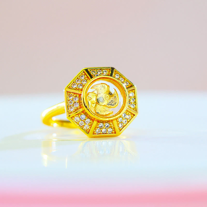 Fortune Jewel Gold Plated Copper Windmill Feng Sheng Shui Qi Luck Wealth Adjustable Ring