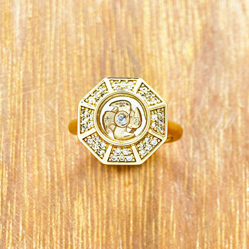 Fortune Jewel Gold Plated Copper Windmill Feng Sheng Shui Qi Luck Wealth Adjustable Ring
