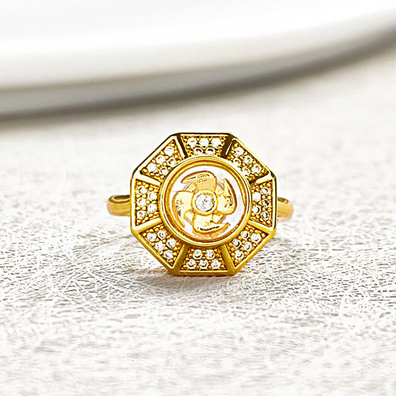 Fortune Jewel Gold Plated Copper Windmill Feng Sheng Shui Qi Luck Wealth Adjustable Ring