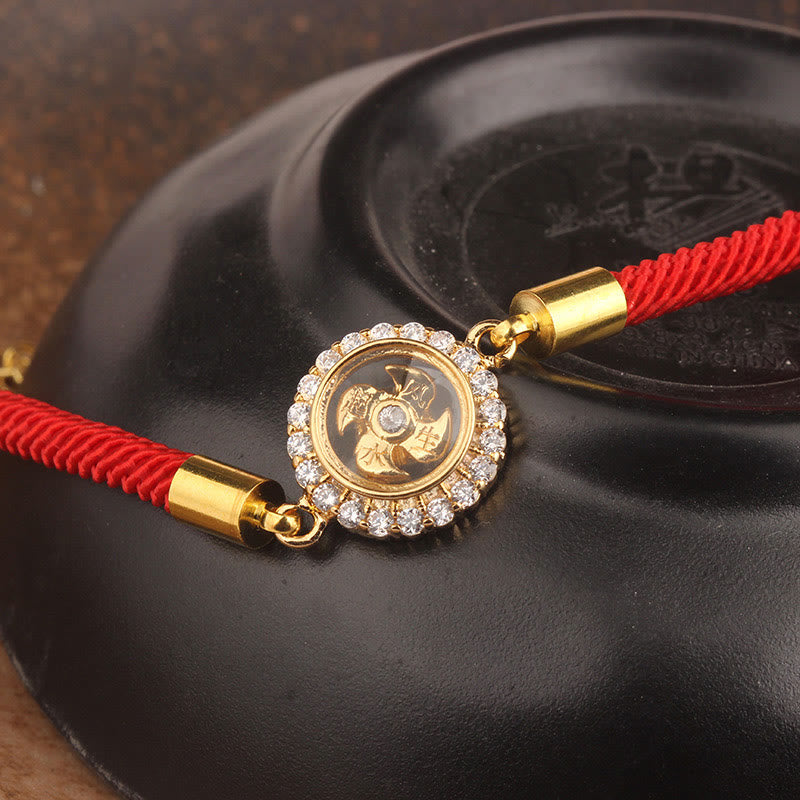 Fortune Jewel Red String Copper Brass Rotatable Windmill Feng Sheng Shui Qi Protection Braided Bracelet