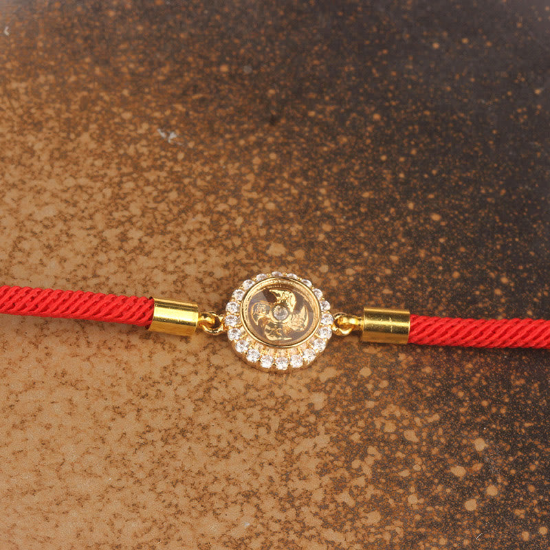 Fortune Jewel Red String Copper Brass Rotatable Windmill Feng Sheng Shui Qi Protection Braided Bracelet