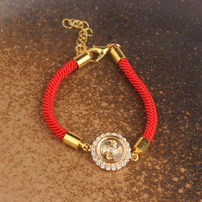 Fortune Jewel Red String Copper Brass Rotatable Windmill Feng Sheng Shui Qi Protection Braided Bracelet