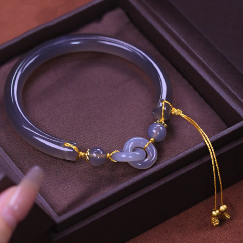 Fortune Jewel Gray Agate Copper Hook Peace Cuff Half Bracelet Bangle