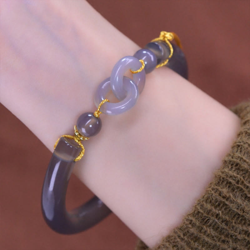 Fortune Jewel Gray Agate Copper Hook Peace Cuff Half Bracelet Bangle