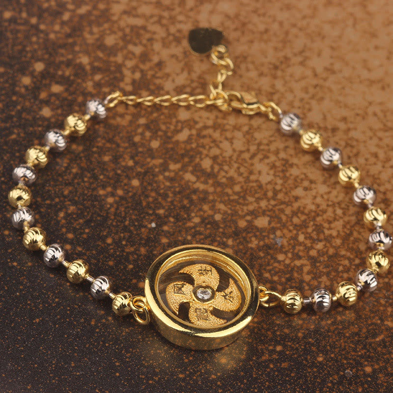 Fortune Jewel Feng Sheng Shui Qi Copper Brass Rotatable Windmill Bead Protection Braided Bracelet